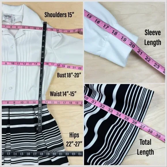 Vintage 1970s Black and White Striped Long Sleeve Pleated Belted Minidress - Picture 7 of 8